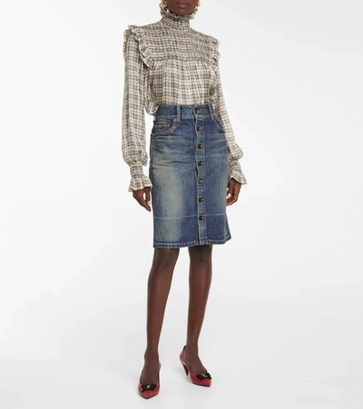 Saint Laurent High-waist Button-up Denim Skirt In Blue | ModeSens