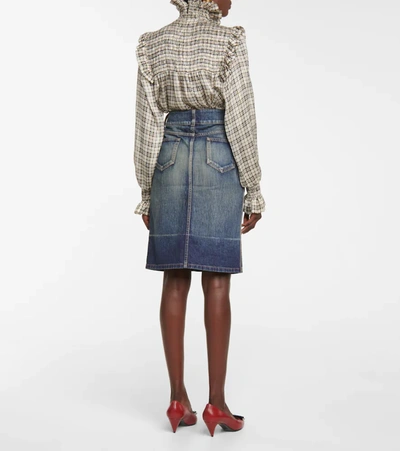 Shop Saint Laurent Denim Midi Skirt In Blue