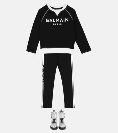 Shop Balmain Logo Cotton Sweatshirt In Black