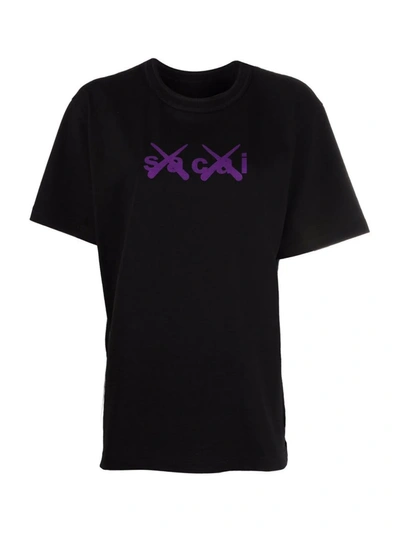 Shop Sacai X Kaws Logo-print Short-sleeved T-shirt In Black