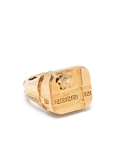 Shop Versace Medusa Greca-engraved Signet Ring In Gold