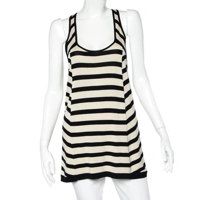 Pre-owned Diane Von Furstenberg Beige & Black Striped Knit Racer Back Tank Top S