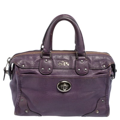 Pre-owned Coach Metallic Plum Leather Rhyder Satchel In Purple