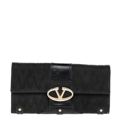 Pre-owned Valentino Garavani Black Canvas And Leather Continental Wallet
