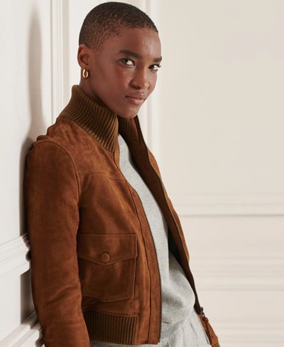 Superdry Women's Studios Knitted Collar Suede Bomber Jacket Tan | ModeSens