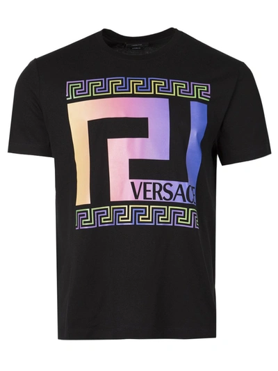 Shop Versace Greca T-shirt Black And Purple