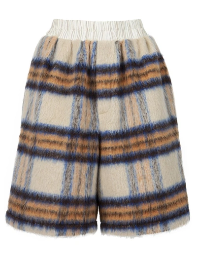 Shop Natasha Zinko Check Print Wool Blend Shorts Beige In Brown