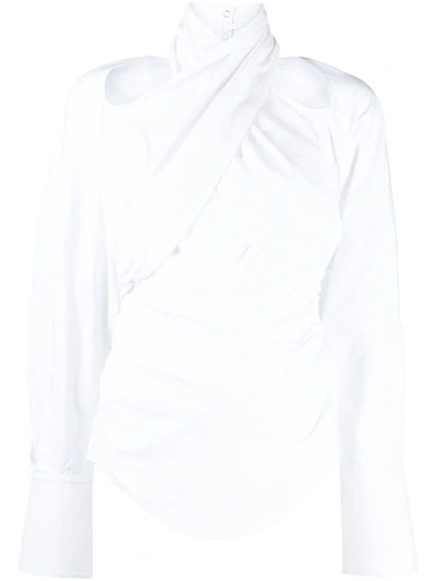 Shop Mugler Halterneck Gathered Shirt In White