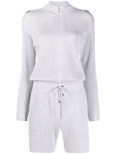 Shop Brunello Cucinelli Ribbed-knit Cotton Playsuit In Grey