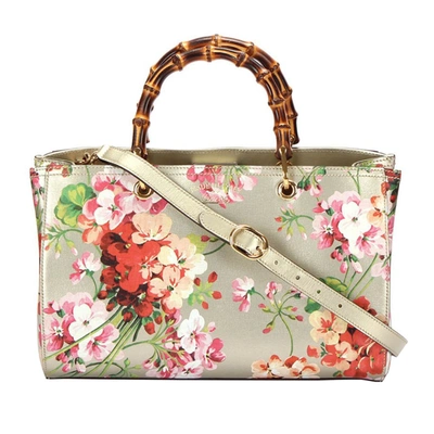 Shop Gucci Blooms Bamboo Shopper Leather Satchel In Multicolor