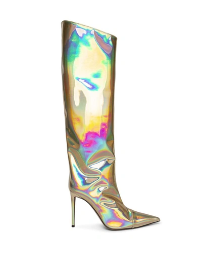 Shop Alexandre Vauthier Alex Metallic Knee-high Boots Holographic Macaron In Multicolor