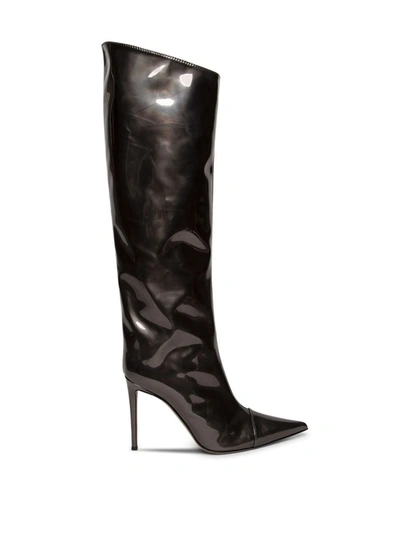 Shop Alexandre Vauthier Alex Metallic Knee-high Boots Anthracite In Black