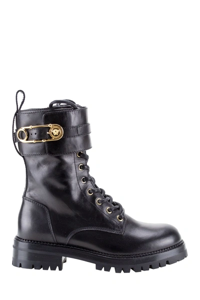 Shop Versace Medusa Pin Lace-up Boots In Black