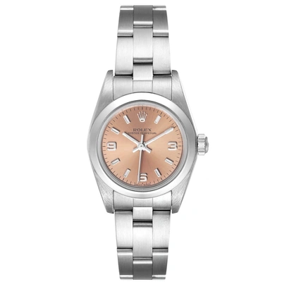 Shop Rolex Oyster Perpetual Salmon Dial Domed Bezel Steel Watch 76080 Box Papers In Not Applicable