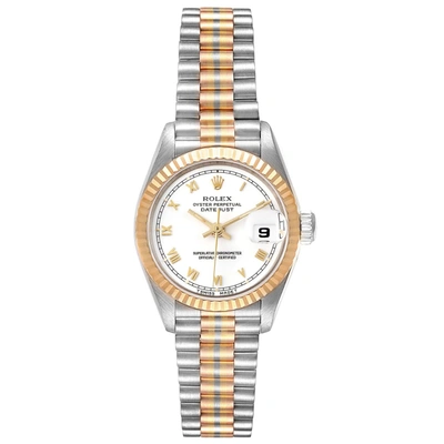 Shop Rolex President Tridor White Yellow Rose Gold Ladies Watch 69179