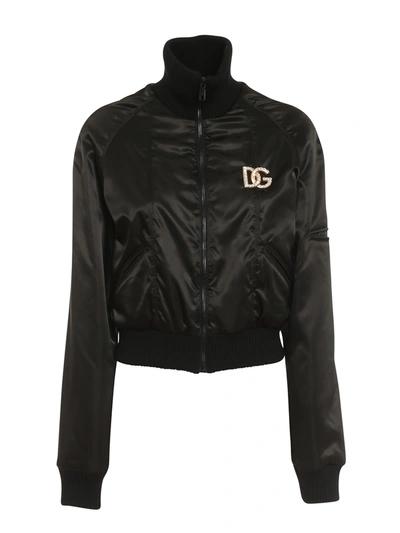 Shop Dolce & Gabbana Dg Crystal Satin Bomber Jacket In Black