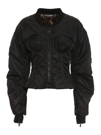 Shop Dolce & Gabbana Bustier Detail Nylon Bomber Jacket In Black