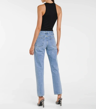 Shop Helmut Lang Distressed High-rise Straight Jeans In Blue