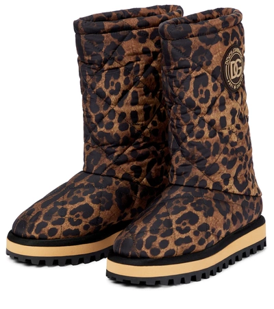 Shop Dolce & Gabbana Quilted Leopard-print Boots In Brown