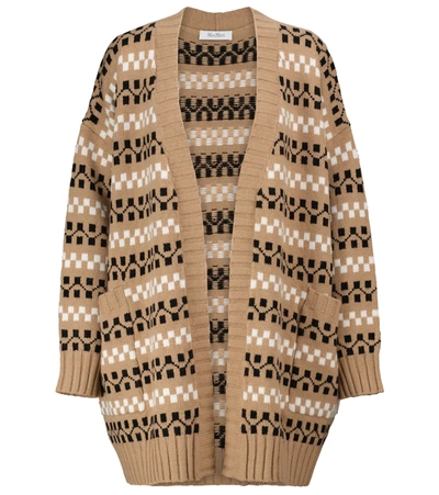 Shop Max Mara Miele Intarsia Wool And Cashmere Cardigan In Beige