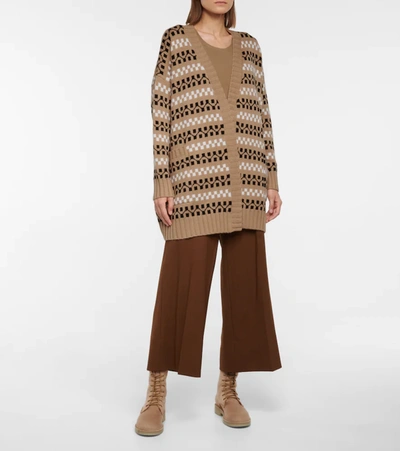 Shop Max Mara Miele Intarsia Wool And Cashmere Cardigan In Beige