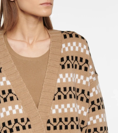 Shop Max Mara Miele Intarsia Wool And Cashmere Cardigan In Beige