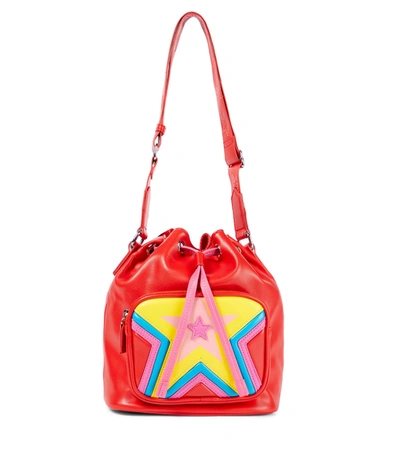 Shop Stella Mccartney Faux Leather Bucket Bag In Red