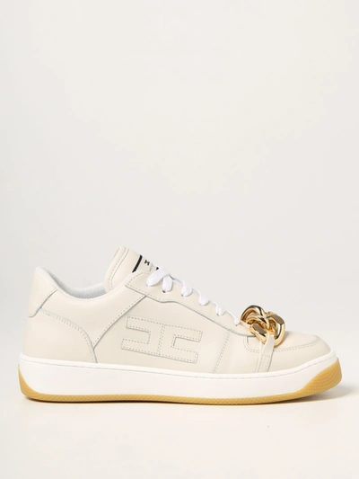 Shop Elisabetta Franchi Sneakers  Chain Sneakers In Leather In White