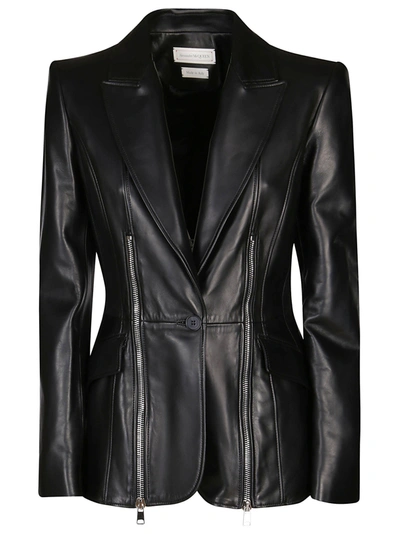 Shop Alexander Mcqueen Leather Zip Jacket In Black