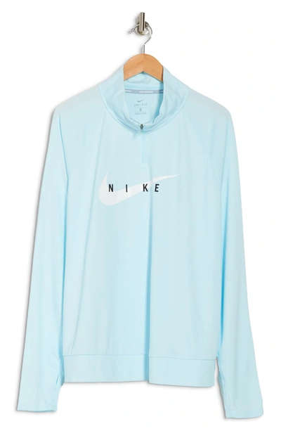 Shop Nike Swoosh Run 1/4 Zip Pullover In Glacier Blue/white