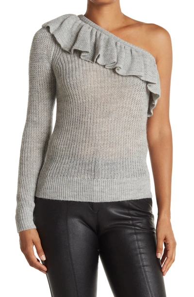 Shop Rebecca Taylor One-shoulder Ruffle Sweater In Grey