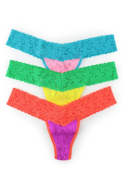 Shop Hanky Panky Low Rise Lace Thongs In Schf-tano/ Zesy-vgre/