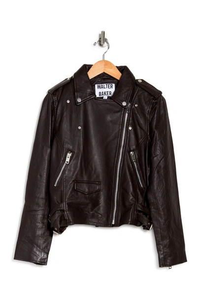 Shop Walter Baker Liz Leather Crop Moto Jacket In Mocha