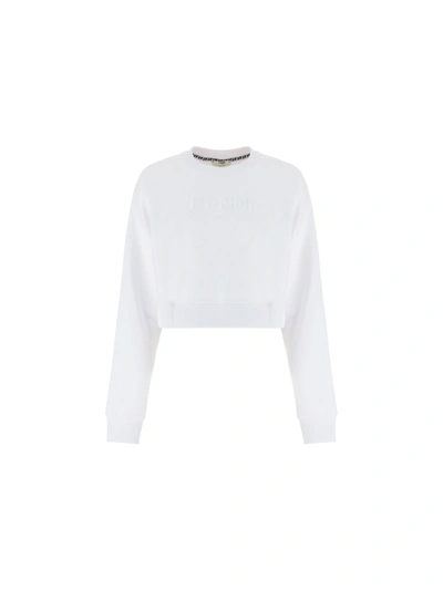 Shop Fendi Crop Sweatshirt In White