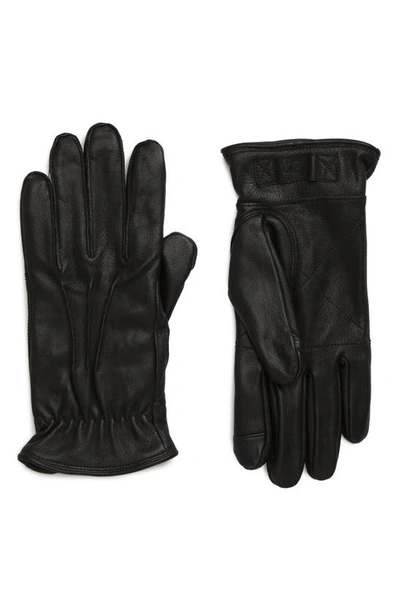 Shop Ugg Three-point Leather Tech Gloves In Black