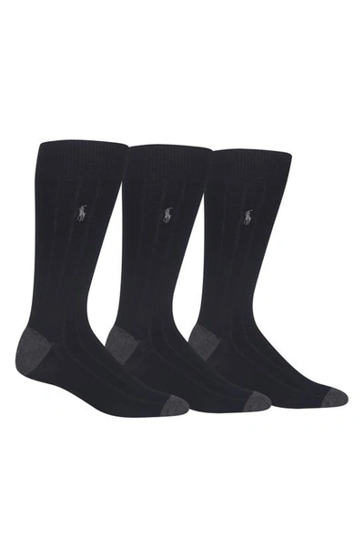 Shop Polo Ralph Lauren 3-pack Ribbed Socks In Black