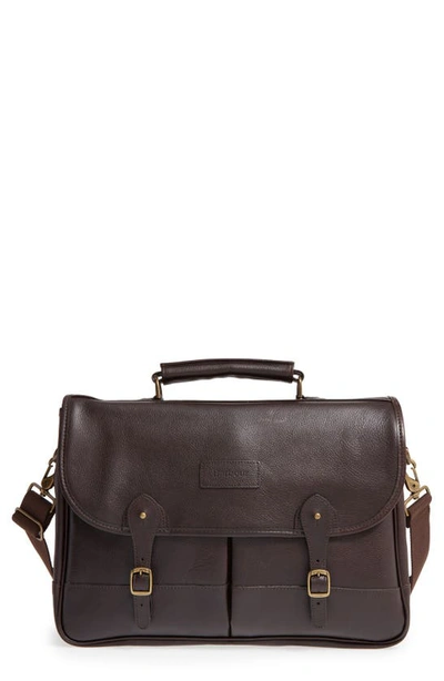 Shop Barbour Leather Briefcase In Dark Brown