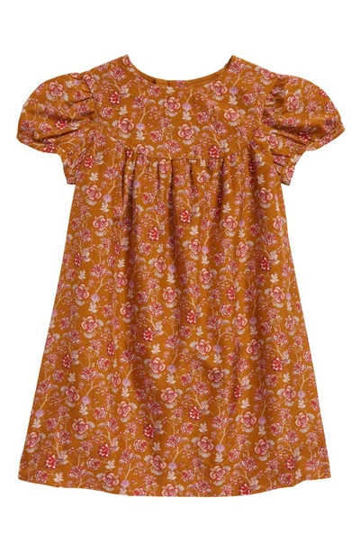 Shop Bonpoint Kids' Tialou Floral Print Silk Dress In Caramel