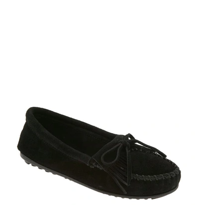 Shop Minnetonka Kilty Suede Driving Shoe In Black