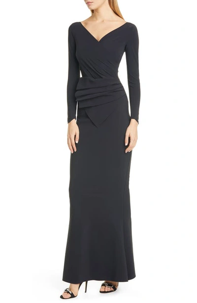 Shop Chiara Boni La Petite Robe Kaya Long Sleeve Ruffle Gown In Black