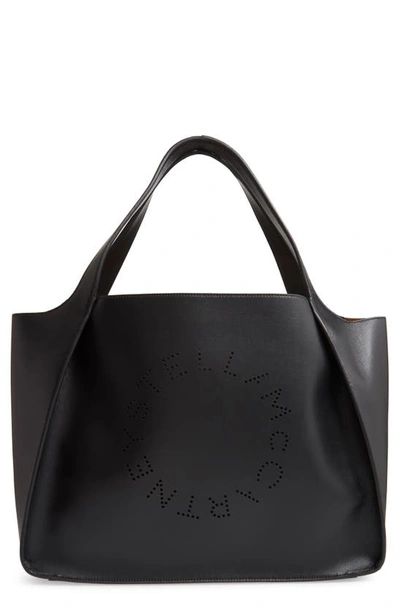 Shop Stella Mccartney Perforated Logo Faux Leather Tote In Black