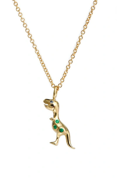 Shop Daniela Villegas X Jurassic Park 25th Anniversary Baby T. Rex Stone Pendant Necklace In Yellow Gold