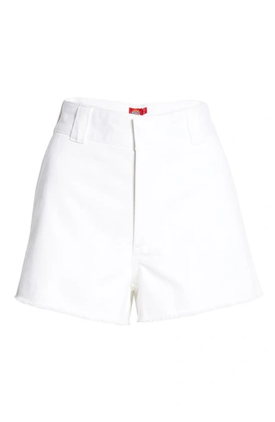 Shop Dickies Frayed Cotton Blend Worker Shorts In White