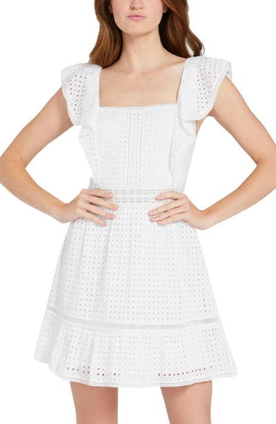 Shop Alice And Olivia Remada Flutter Sleeve Eyelet Fit & Flare Dress In White