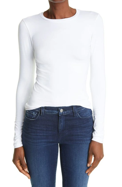 Shop L Agence Tess Long Sleeve Stretch Jersey Top In White