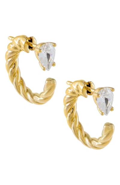 Shop Adinas Jewels Cubic Zirconia Rope Hoop Earrings In Gold