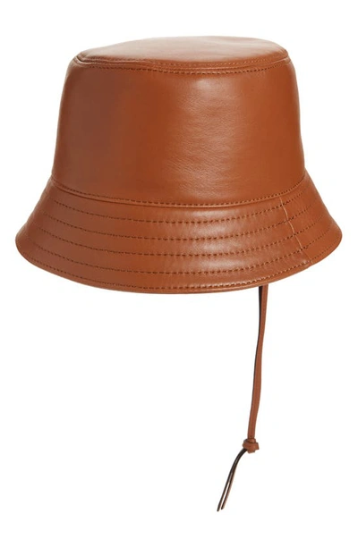 Shop Loewe Anagram Logo Patch Leather Bucket Hat In Tan