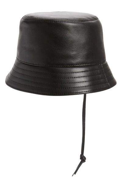 Shop Loewe Anagram Logo Patch Leather Bucket Hat In Black