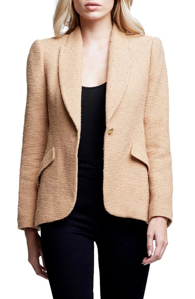 Shop L Agence Chamberlin Textured Stretch Cotton Blazer In Soft Camel