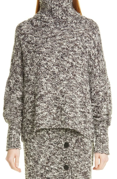Shop Adam Lippes High-low Wool Bouclé Turtleneck Sweater In Brown Multi